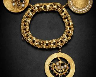 A 14k Gold, Pearl, & Multigem Victorian Charm Bracelet