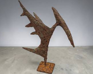 Brutalist Iron Pterodactyl Dinosaur Sculpture
