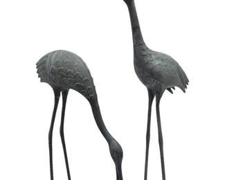 Two Vintage French Crane/Heron Garden Statues