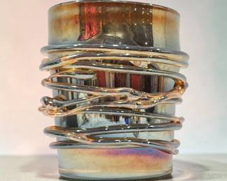 Large MURANO Iridescent Swirl Art Glass Vase