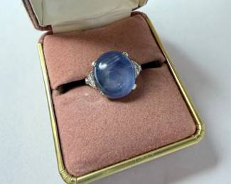A Platinum, Star Sapphire & Diamond Ring