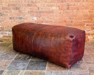 Large Brown Leather Ottoman Pouf