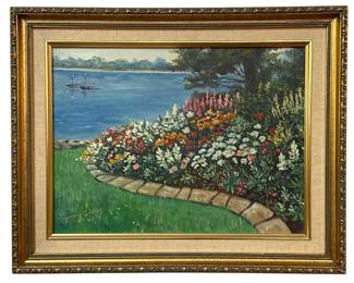 Mid Century Floral Oil on Canvas Painting