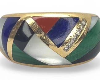 14k Gold Multigem & Diamond Ring, ASCH GROSSBARDT