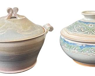Two Ceramic Studio Pottery Lidded Bowls