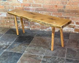 Rustic Mid Century Live Edge Bench