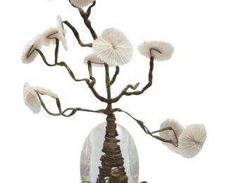 Mid Century Brass and Fossilized Mushroom Sculpture