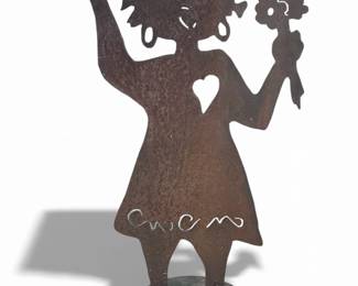 Brutalist Iron Haitian Garden Table, Sculpture of a Woman