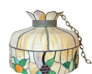 Early 20th C Stained Glass Pendant Lamp