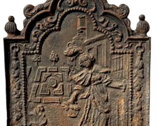 Antique French Cast Iron Allegory of Morning Fireback Backsplash