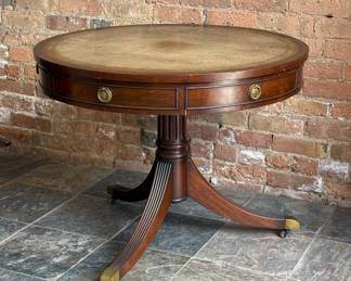Antique Mahogany Drum Table with Leather Top