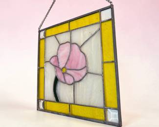 Vintage Pink Magnolia Stained Glass Window