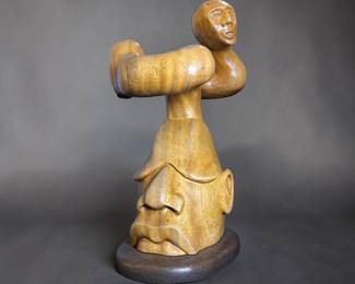 Surrealist Carved Wood Sculpture, "Long Night's Journey"