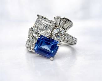 A Platinum, Diamond, & Sapphire C.D. Peacock Ring