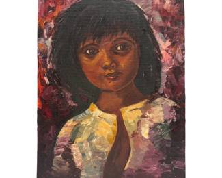 Vintage Oil Portrait Painting of a Girl