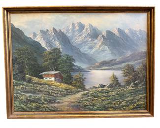 Signed Mountain Landscape Oil Painting P. OLSHOF