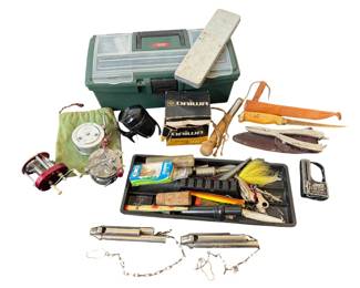 Collection of Vintage Fishing Tackle Box and Accessories