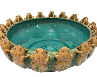 English Majolica Frog & Pond Bowl