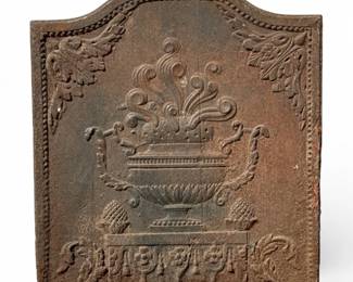 Antique French Cast Iron Bouquet in Urn Fireback Backsplash