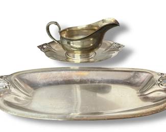 ROYAL DANISH Sterling Silver Serving Trays & Gravy Boat