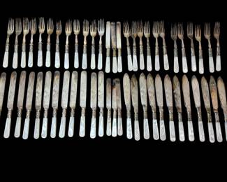 Antique Mother of Pearl Silverplate Flatware, Service for 12