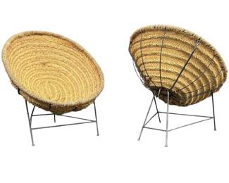 Mid Century Seagrass Chairs Pr.