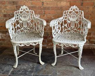 Pair of Victorian Style Cast Iron Garden Chairs