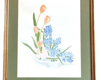 Mid Century ARDELL Floral Watercolor Painting 