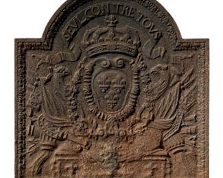 Antique French Cast Iron Coat of Arms, Fleur de Lis Fireback Backsplash