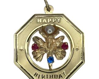 A 14k Gold, Pearl, Ruby & Sapphire "Happy Birthday" Charm