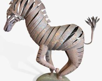 Brutalist Running Zebra Cast Iron Garden Sculpture