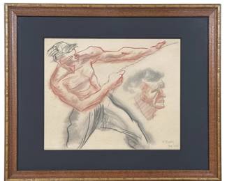 ZOLTAN SEPESHY (Hungarian/American 1898-1974) "Man With Rope" Conte Drawing
