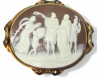 Exceptional 14k Gold Carved Cameo Brooch, Mythological Wedding