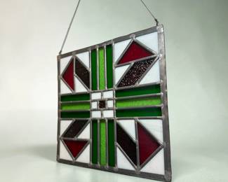 Arts and Crafts Quilt Patterned Stained Glass Window