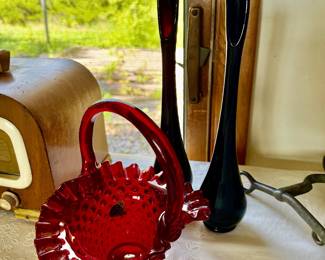 Fenton basket and  a pair of viking glass epic 1140