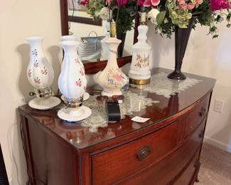 Milk glass lamps $30 each Dresser with mirror $275