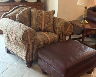 Second matching chair, leather ottoman