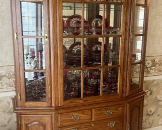 Hutch FULL of Kings Crown Royal Ruby Thumbprint glassware
