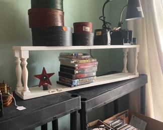 Desk lamps, cds, hanging shelves 