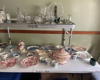 Clear glass, China dishes and decorative plates