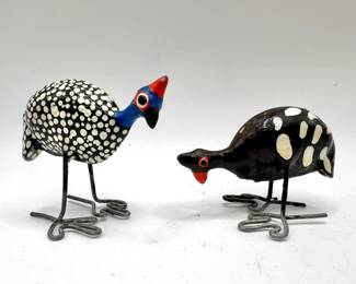 (2) Handcrafted African Seedpod Guinea Birds