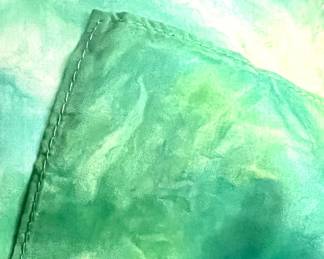 100% Silk Scarf in Watercolor-Like Green & Turquoise Pattern