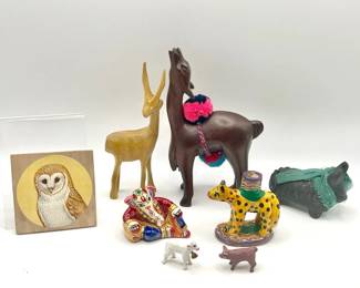 Peruvian Hand-Carved Wooden Llama Figurine, African Folk Art Gazelle, & More