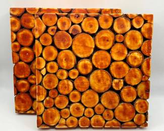 (2) Wood Slice Trivets from India
