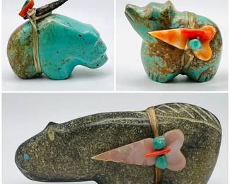 (3) Zuni Fetish Animals — Native American Carved Stones