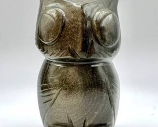 Gold Sheen Obsidian Hand Carved Stone Owl