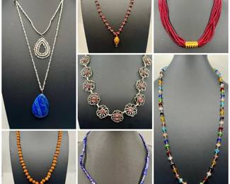 (7) Necklaces including Lapis Lazuli & Multi-Strand Seed Bead Chokers