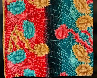 100% Cotton Vintage Reversible Kantha Quilt with Florals — Bangladesh