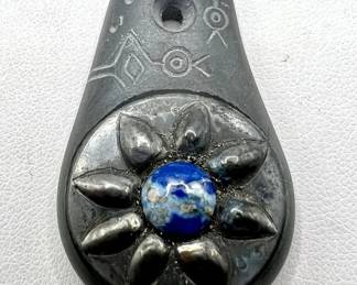 Hand-Carved Stone Pendant with Lapis Lazuli