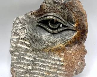 Signed, Carved Stone Stylized Eye Sculpture — Tinos, Greece